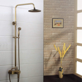 8" Shower Head Wall Mounted Bathroom with Handheld Shower Rainfall Faucet Set, Antique Brass Finish Ys 7035