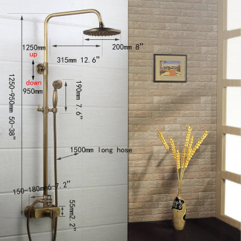 8" Shower Head Wall Mounted Bathroom with Handheld Shower Rainfall Faucet Set, Antique Brass Finish Ys 7035