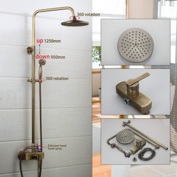 8" Shower Head Wall Mounted Bathroom with Handheld Shower Rainfall Faucet Set, Antique Brass Finish Ys 7035