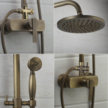 8" Shower Head Wall Mounted Bathroom with Handheld Shower Rainfall Faucet Set, Antique Brass Finish Ys 7035