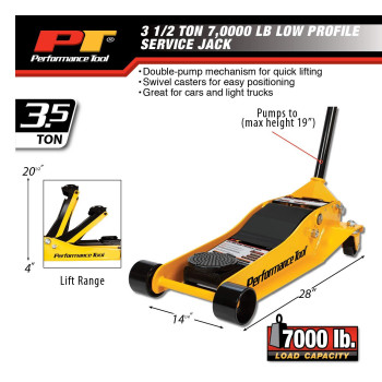 Performance Tool W1627 3.5 Ton (7,000 lbs.) Capacity Low Profile Service Jack