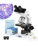 Omax 40X-2000X Led Binocular Compound Lab Microscope W Double Layer Mechanical Stage + Blank Slides, Cover Slips, & Lens Cleaning Paper, M82Es-Sc100-Lp100