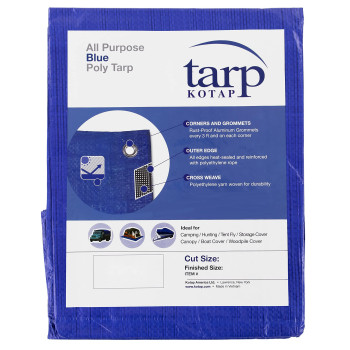 Kotap TRA-10100 Waterproof All-Purpose Multi-Use Protection/Coverage 5-mil Poly Tarp, Cut Size: 100 x 100'/Finished Size: 96' 2" X 98', Blue