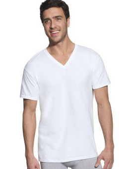 Hanes Ultimate Mens 6 Pack Freshiq V-Neck Tee, White, Small