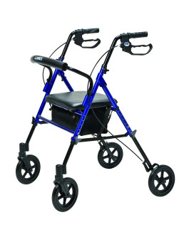 Lumex Set n' Go Wide Rollator, Height-Adjustable Walker with Wide Seat, Short and Tall Use, Blue