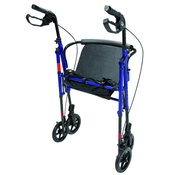 Lumex Set n' Go Wide Rollator, Height-Adjustable Walker with Wide Seat, Short and Tall Use, Blue