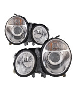 HEADLIGHTSDEPOT Chrome Housing Halogen Projector Headlights Compatible With Mercedes-Benz E320 2000-2003 Includes Left Driver and Right Passenger Side Headlamps