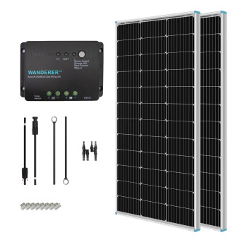 Renogy 200 Watt 12 Volt Monocrystalline Solar Panel Starter Kit With 2 Pcs 100W Solar Panel And 30A Pwm Charge Controller For Rv, Boats, Trailer, Camper, Marine ,Off-Grid System