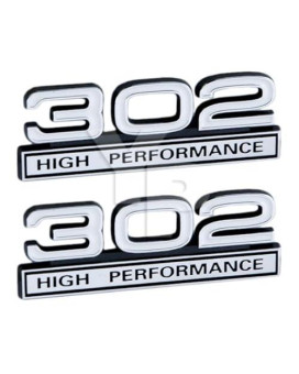White & Chrome 302 High Performance Emblems - Pair
