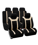 Fh Group Car Seat Covers Full Set Beige Cloth - Universal Fit, Automotive Seat Covers, Low Back Front Seat Covers, Airbag Compatible, Split Bench Rear Seat, Washable Car Seat Cover For Suv, Sedan, Van