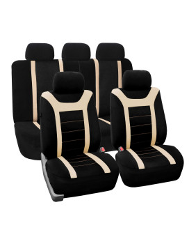 Fh Group Car Seat Covers Full Set Beige Cloth - Universal Fit, Automotive Seat Covers, Low Back Front Seat Covers, Airbag Compatible, Split Bench Rear Seat, Washable Car Seat Cover For Suv, Sedan, Van