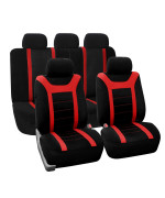 Fh Group Car Seat Covers Full Set Cloth - Universal Fit, Automotive Seat Covers, Low Back Front Seat Covers, Airbag Compatible, Split Bench Rear Seat, Car Seat Cover For Suv, Sedan, Van Red
