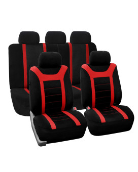 Fh Group Car Seat Covers Full Set Cloth - Universal Fit, Automotive Seat Covers, Low Back Front Seat Covers, Airbag Compatible, Split Bench Rear Seat, Car Seat Cover For Suv, Sedan, Van Red