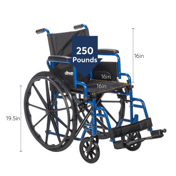 Drive Medical Blue Streak Wheelchair with Flip Back Desk Arms, Swing Away Footrests, 16 Inch Seat