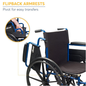 Drive Medical Blue Streak Wheelchair with Flip Back Desk Arms, Swing Away Footrests, 16 Inch Seat