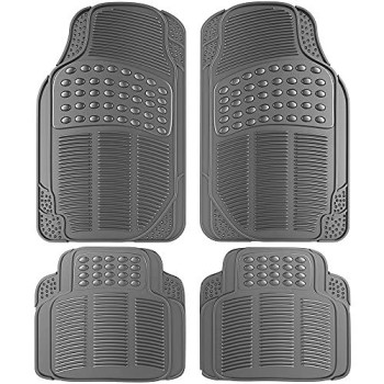 Oxgord Universal Fit Front/Rear 4-Piece Full Set Ridged Heavy Duty Rubber Floor Mat - (Gray)