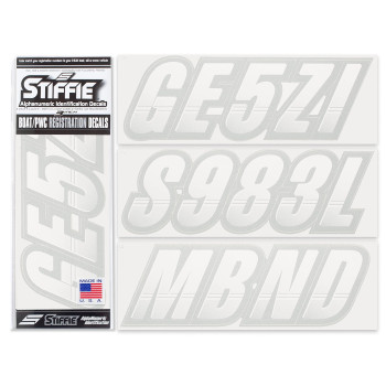 Stiffie Techtron Whitesilver 3 Alpha-Numeric Registration Identification Numbers Stickers Decals For Boats Personal Watercraft