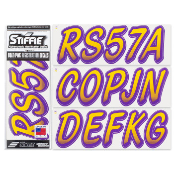 Stiffie Whipline Yellowpurple 3 Alpha-Numeric Registration Identification Numbers Stickers Decals For Boats Personal Watercraft