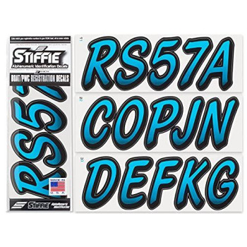 Stiffie Whipline Sky Blueblack 3 Alpha-Numeric Registration Identification Numbers Stickers Decals For Boats Personal Watercraft