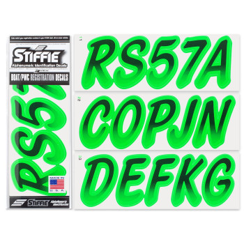 Stiffie Whipline Blackelectric Green 3 Alpha-Numeric Registration Identification Numbers Stickers Decals For Boats Personal Watercraft