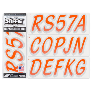 Stiffie Whipline Orangesilver 3 Alpha-Numeric Registration Identification Numbers Stickers Decals For Boats & Personal Watercraft