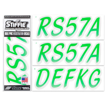 Stiffie Whipline Electric Greensilver 3 Alpha-Numeric Registration Identification Numbers Stickers Decals For Boats Personal Watercraft