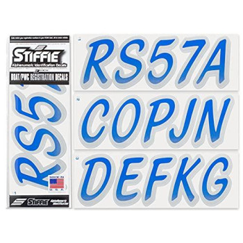 Stiffie Whipline Bluesilver 3 Alpha-Numeric Registration Identification Numbers Stickers Decals For Boats Personal Watercraft