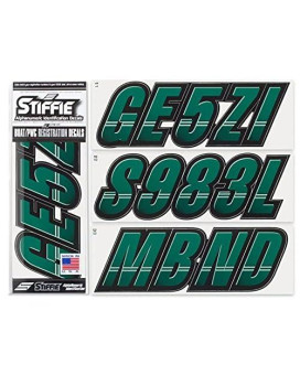 Stiffie Techtron Racing Green/Black 3 Alpha-Numeric Registration Identification Numbers Stickers Decals For Boats & Personal Watercraft