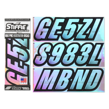 Stiffie Techtron Chromeblack 3 Alpha-Numeric Registration Identification Numbers Stickers Decals For Boats Personal Watercraft