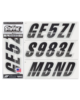 Stiffie Techtron Blacksilver 3 Alpha-Numeric Registration Identification Numbers Stickers Decals For Boats Personal Watercraft