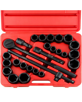 NEIKO 02499A 3/4-Inch-Drive Jumbo Master Impact Socket Set, SAE and Metric Shallow-Socket Tool Set, SAE 7/8" to 2" and Metric 26 to 38 mm, 27 Pieces