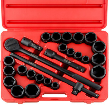 NEIKO 02499A 3/4-Inch-Drive Jumbo Master Impact Socket Set, SAE and Metric Shallow-Socket Tool Set, SAE 7/8" to 2" and Metric 26 to 38 mm, 27 Pieces