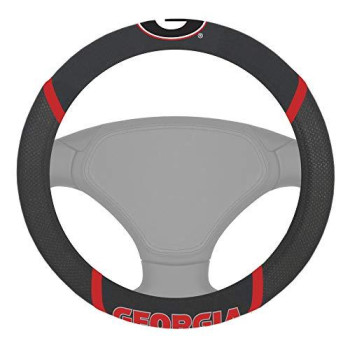 Fanmats Ncaa University Of Georgia Bulldogs Polyester Steering Wheel Cover , Black , 15X15