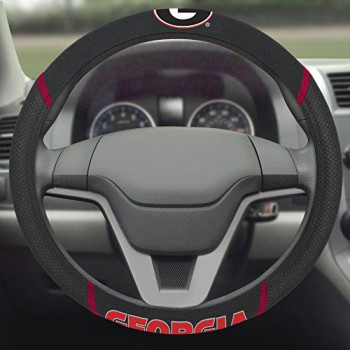 Fanmats Ncaa University Of Georgia Bulldogs Polyester Steering Wheel Cover , Black , 15X15