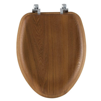 MAYFAIR 19601CP 378 Toilet Seat with Chrome Hinges, ELONGATED, Natural Oak Veneer