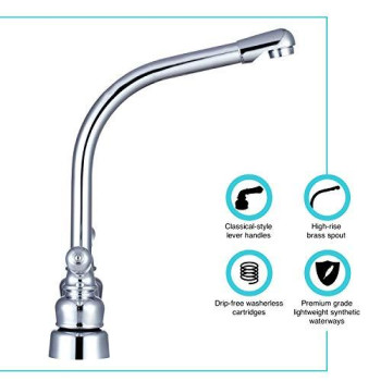 Dura Faucet Df-Pk210C-Cp Hi-Rise Rv Kitchen Sink Faucet With Classical Levers (Chrome)