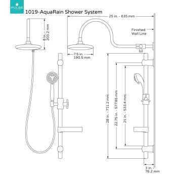 PULSE ShowerSpas 1019-CH Aqua Rain Shower System with 8" Rain Showerhead, 5-Function Hand Shower, Adjustable Slide Bar and Soap Dish, Polished Chrome Finish