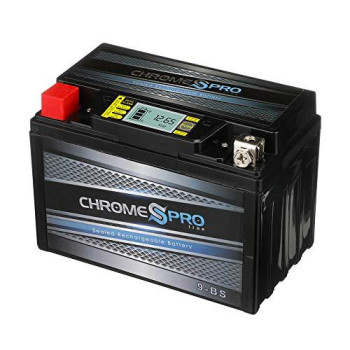 Chrome Pro Ytx9-Bs Igel Maintenance Free Replacement Battery With Digital Display For Atv, Motorcycle, And Scooter: 12 Volts, 9 Amps, 8Ah, Nut And Bolt (T3) Terminal