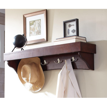 Alaterre Shaker Cottage Wall Mounted Coat Hooks with Tray Shelf, Espresso