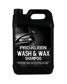 5L Of Pro-Kleen Wash & Wax Shampoo With Carnauba Wax - Ph Neutral Professional Car Wash Shampoo - Suitable For All Car Exteriors - For A Deep, Glossy, Just Waxed Shine - Cherry Fragrance