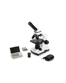 Celestron - Celestron Labs - Monocular Head Compound Microscope - 40-800X Magnification - Adjustable Mechanical Stage - Includes 2 Eyepieces And 10 Prepared Slides