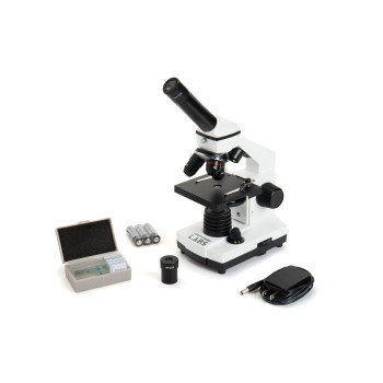 Celestron - Celestron Labs - Monocular Head Compound Microscope - 40-800X Magnification - Adjustable Mechanical Stage - Includes 2 Eyepieces And 10 Prepared Slides