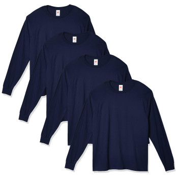 Hanes Mens Essentials Long Sleeve T-Shirt Value Pack (4-Pack), Navy, 3X-Large