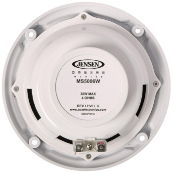 Jensen MS5006WR Dual Cone Waterproof 5.25" Speaker, White, 30 Watts Max Power Handling, Sensitivity 86dB, Frequency Response 79Hz-20kHz, Nominal Impedance 4 Ohms, 1.5" Mounting Depth, Sold In Pairs