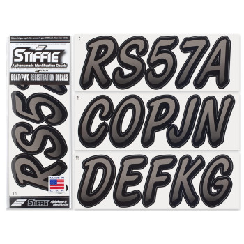 Stiffie Whipline Charcoalblack 3 Alpha-Numeric Registration Identification Numbers Stickers Decals For Boats & Personal Watercraft