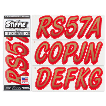 Stiffie Whipline Metallic Goldred 3 Alpha-Numeric Registration Identification Numbers Stickers Decals For Boats Personal Watercraft