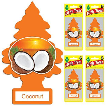 Little Trees Car Air Freshener I Hanging Tree Provides Long Lasting Scent For Auto Or Home I Coconut, 6-Packs (4 Count)