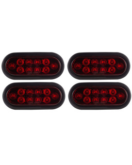 LONG HAUL Trailer Truck Red 6" Oval LED Sealed Stop Turn Tail Lights (4 Pack)