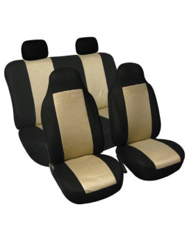 Fh Group Full Set Car Seat Covers Beige 3D Air Mesh - Universal Fit Automotive Seat Covers, 1 Piece Front Seat Covers, Solid Back Seat Cover, Washable Car Seat Cover For Suv, Sedan, Car Accessories