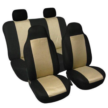 Fh Group Full Set Car Seat Covers Beige 3D Air Mesh - Universal Fit Automotive Seat Covers, 1 Piece Front Seat Covers, Solid Back Seat Cover, Washable Car Seat Cover For Suv, Sedan, Car Accessories